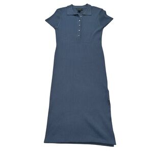 House of Harlow 1960 Sweater Ribbed Polo Midi Dress Blue-Charcoal Size Large